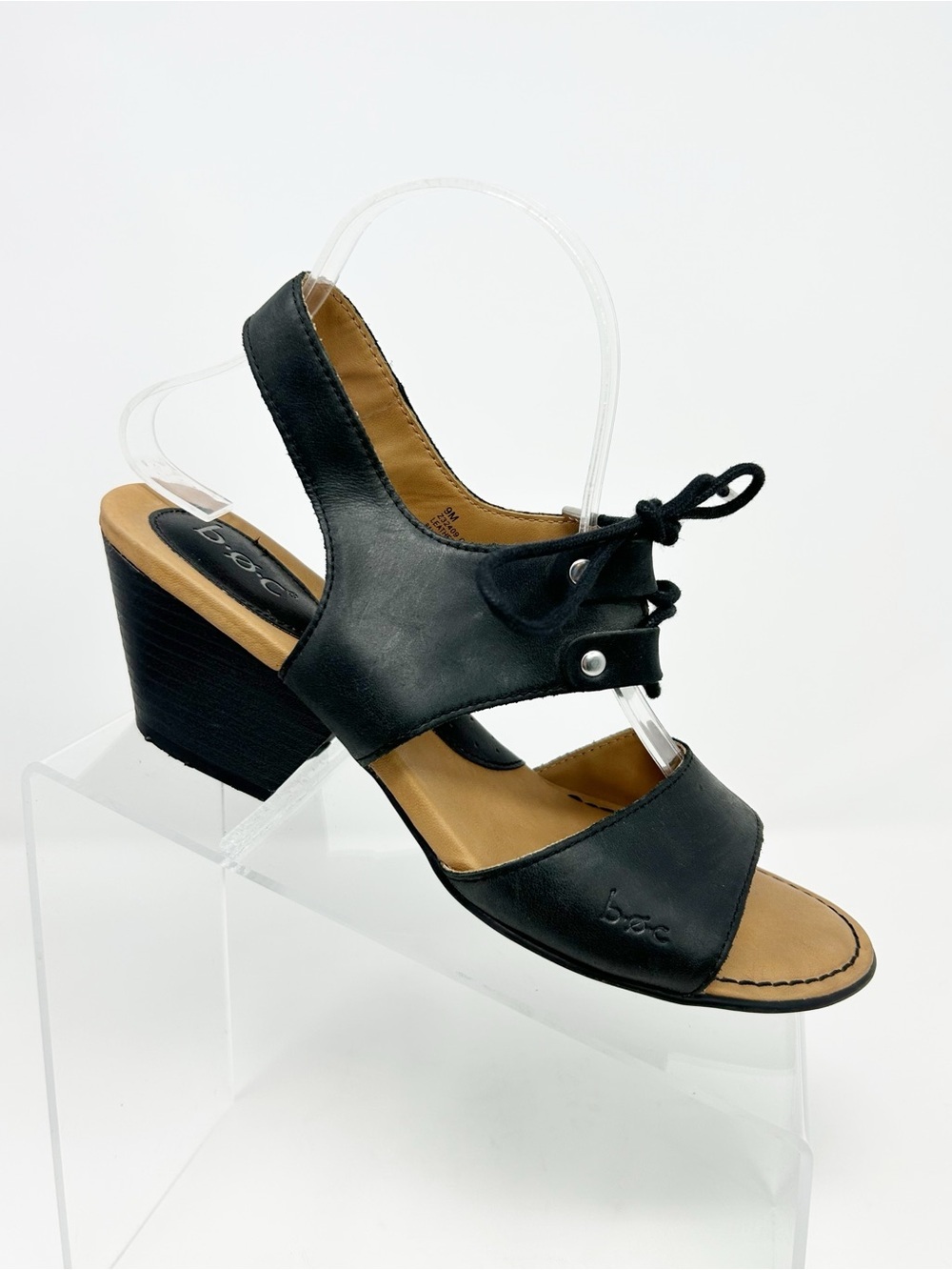 b.o.c. Slingback Sandals Womens Size 9M Black Lace Up Block Heel Open Toe